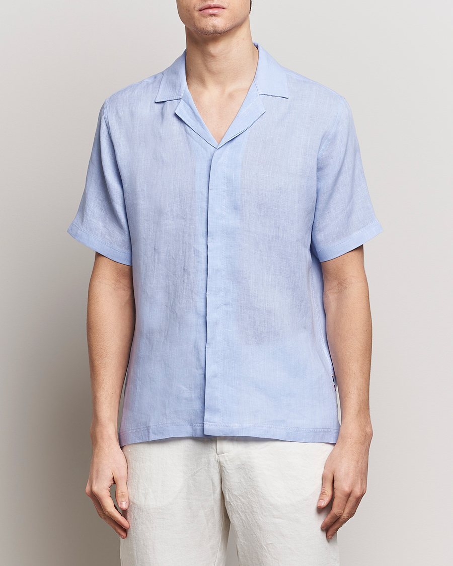 Herre | Klær | Orlebar Brown | Maitan Short Sleeve Linen Shirt Soft Blue