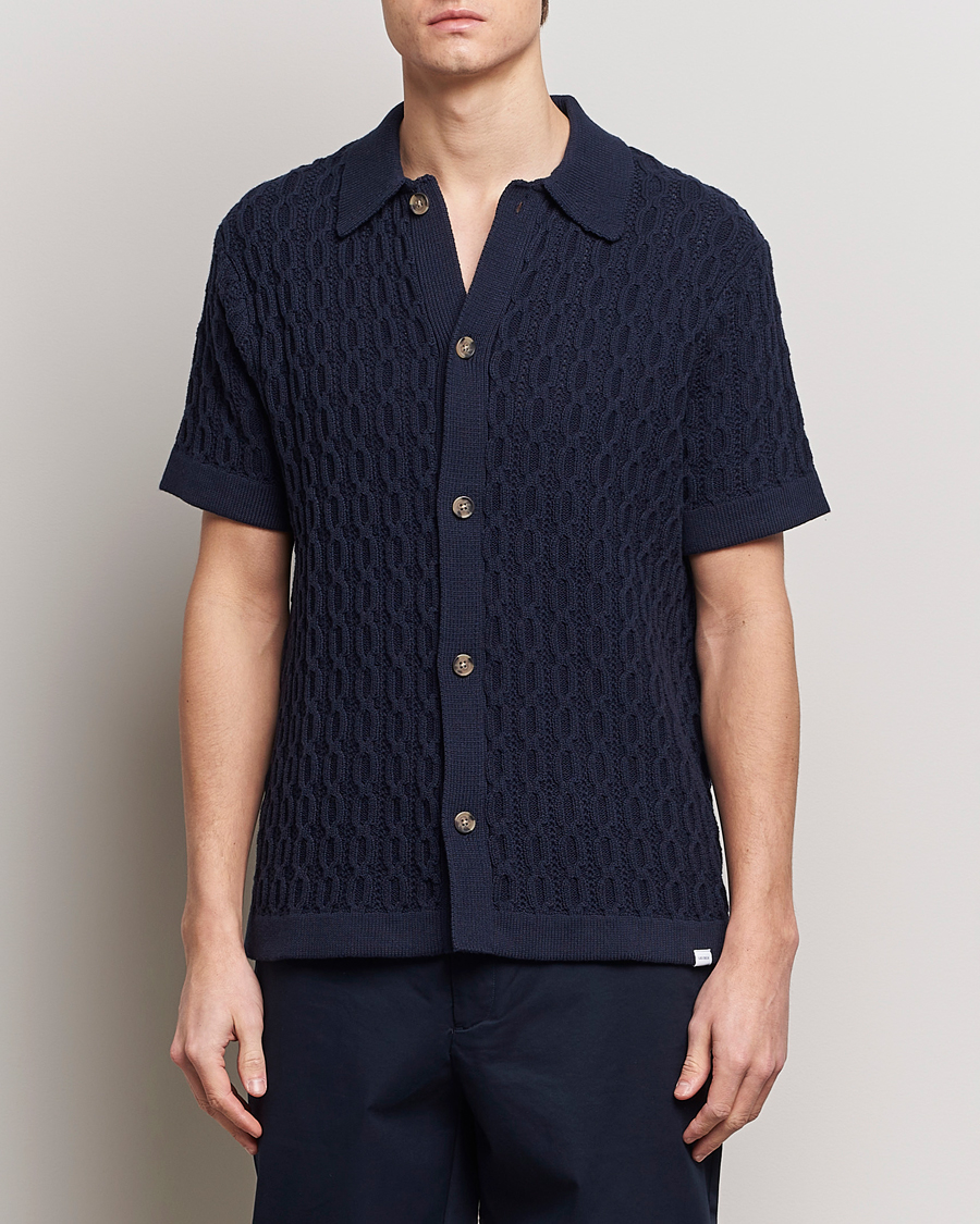 Herre | Klær | LES DEUX | Garret Knitted Short Sleeve Shirt Dark Navy