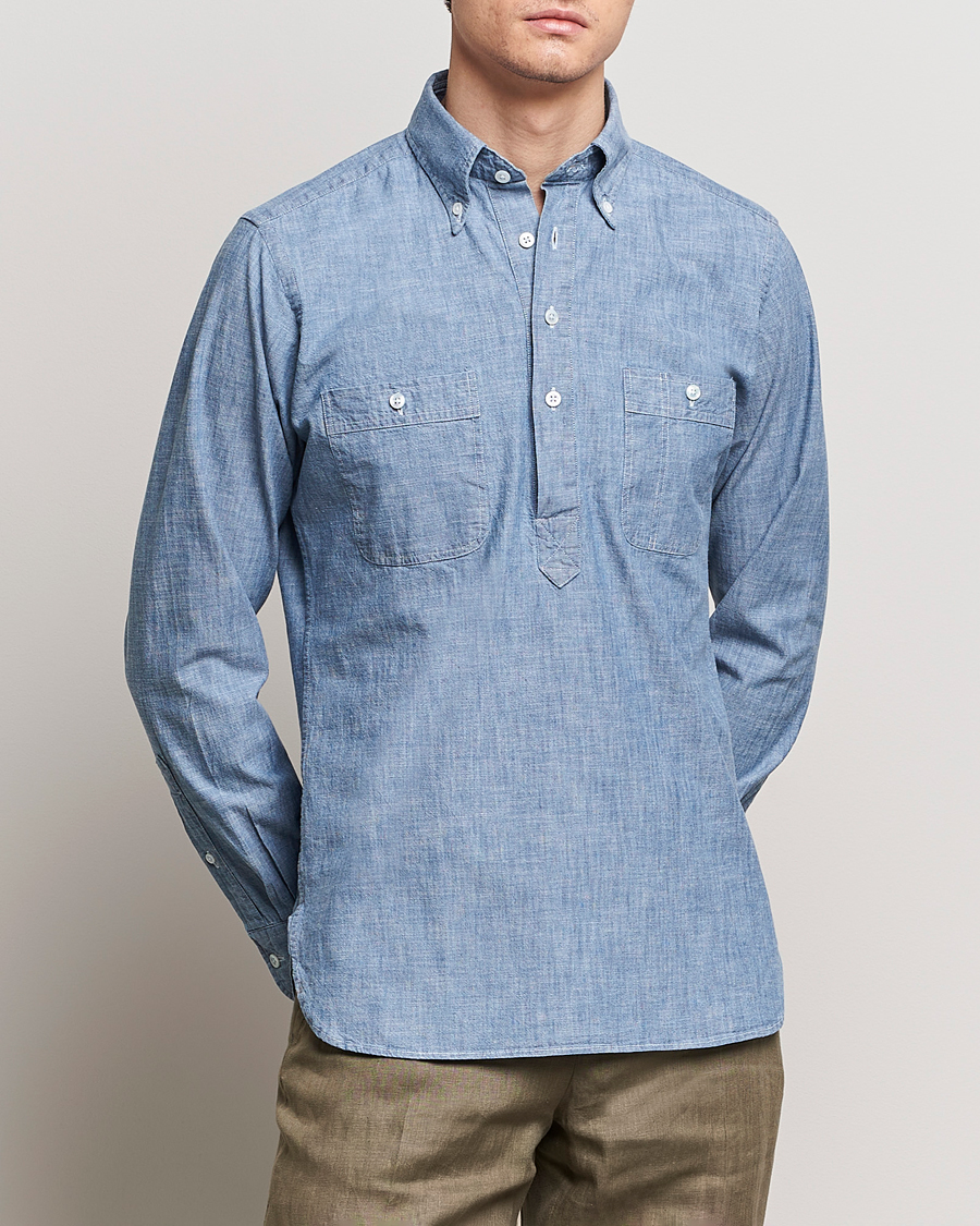 Herre | Jeansskjorter | Drake's | Chambray Popover Work Shirt Blue