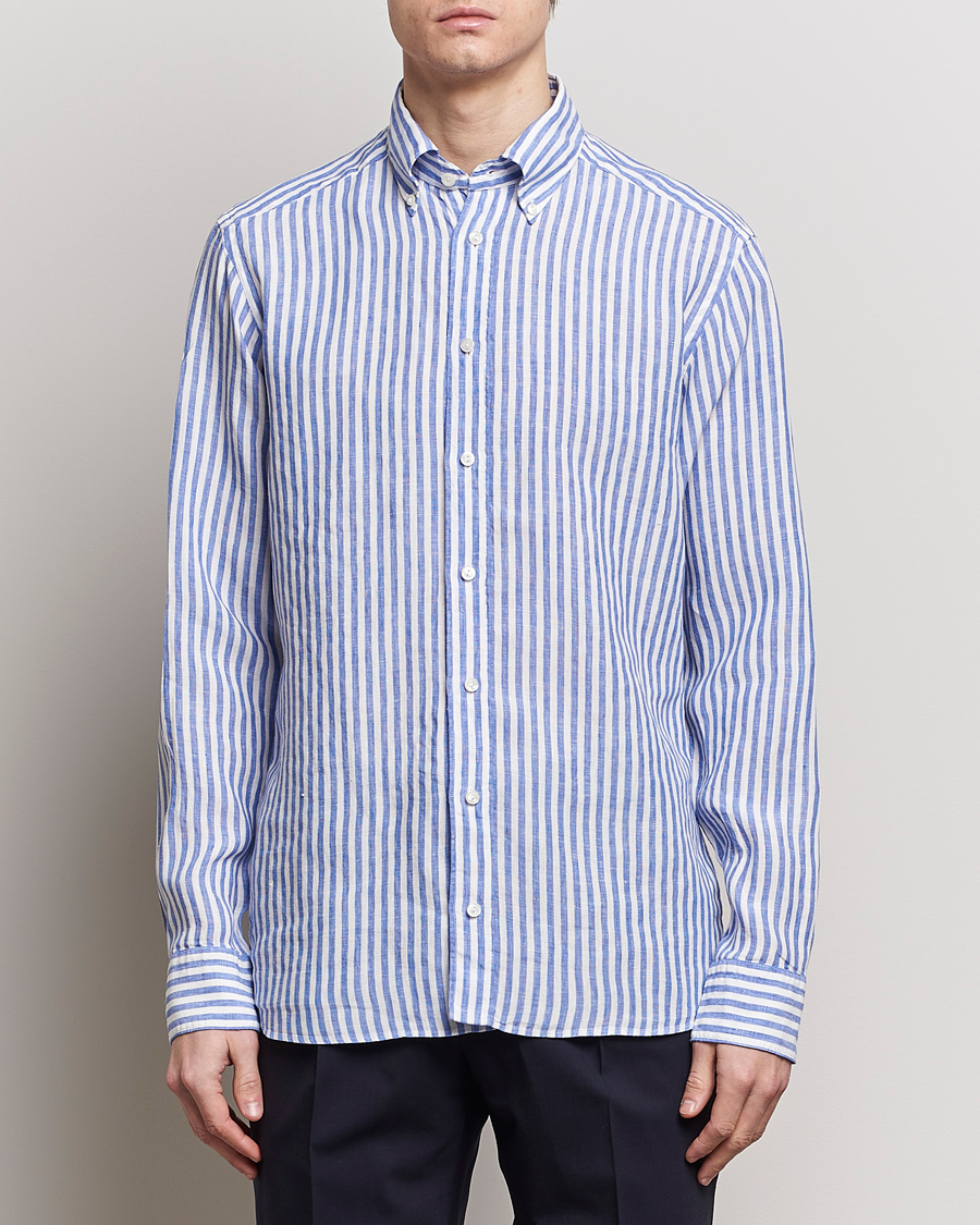 Herr | Eton | Eton | Slim Fit Striped Linen Shirt Blue/White