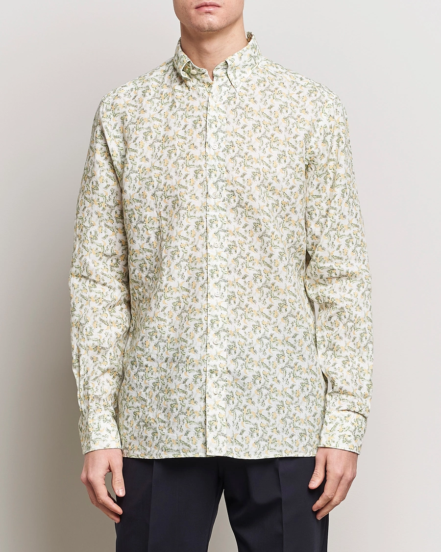 Herre | Klær | Eton | Contemporary Fit Printed Linen Shirt Green Banana