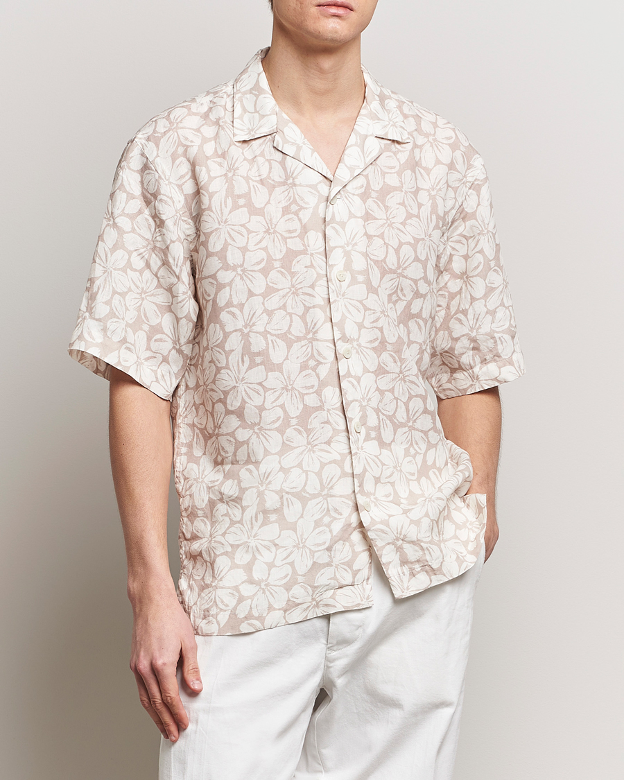 Herre | Klær | Eton | Printed Floral Linen Resort Shirt Beige
