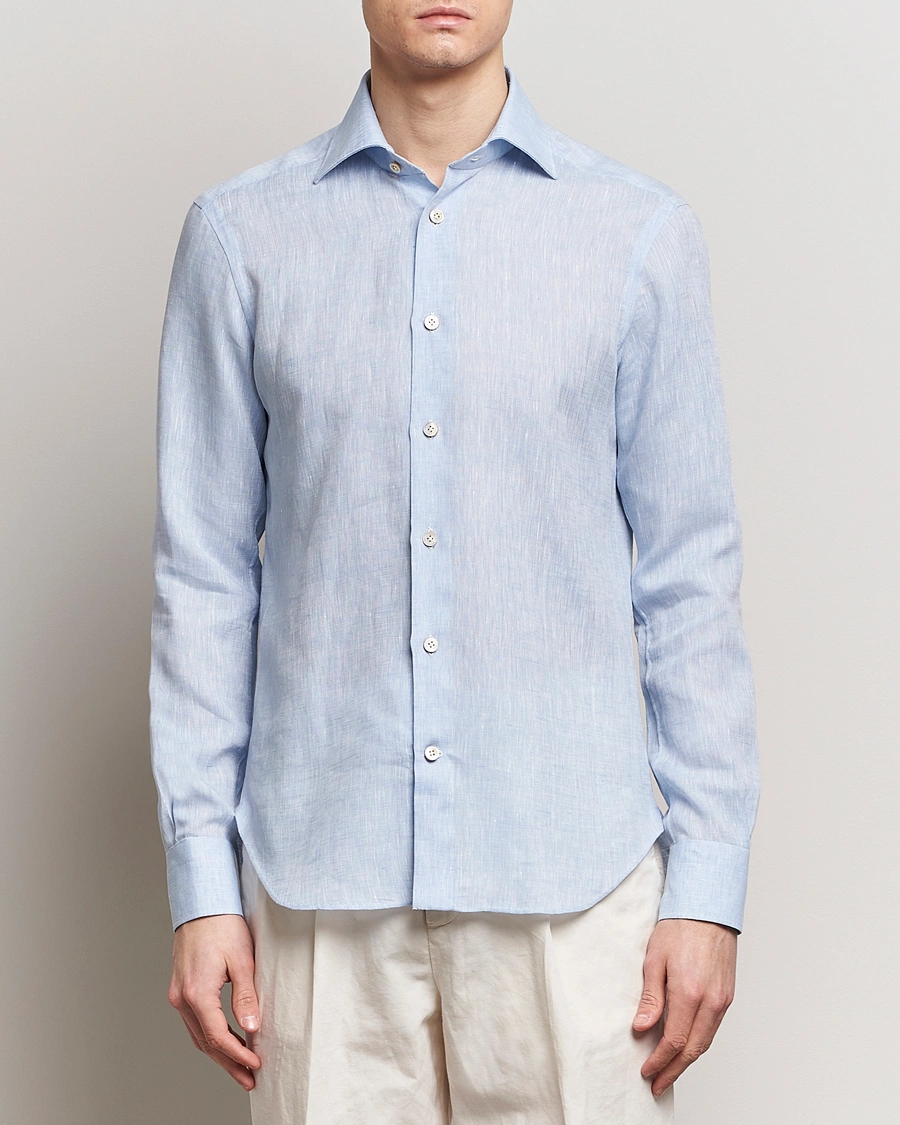 Herre | Kiton | Kiton | Linen Sport Shirt Light Blue