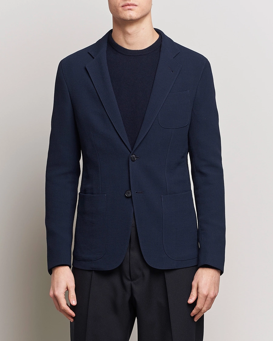 Herre | Formal Wear | Giorgio Armani | Single Breasted Rib Wool Blazer Navy