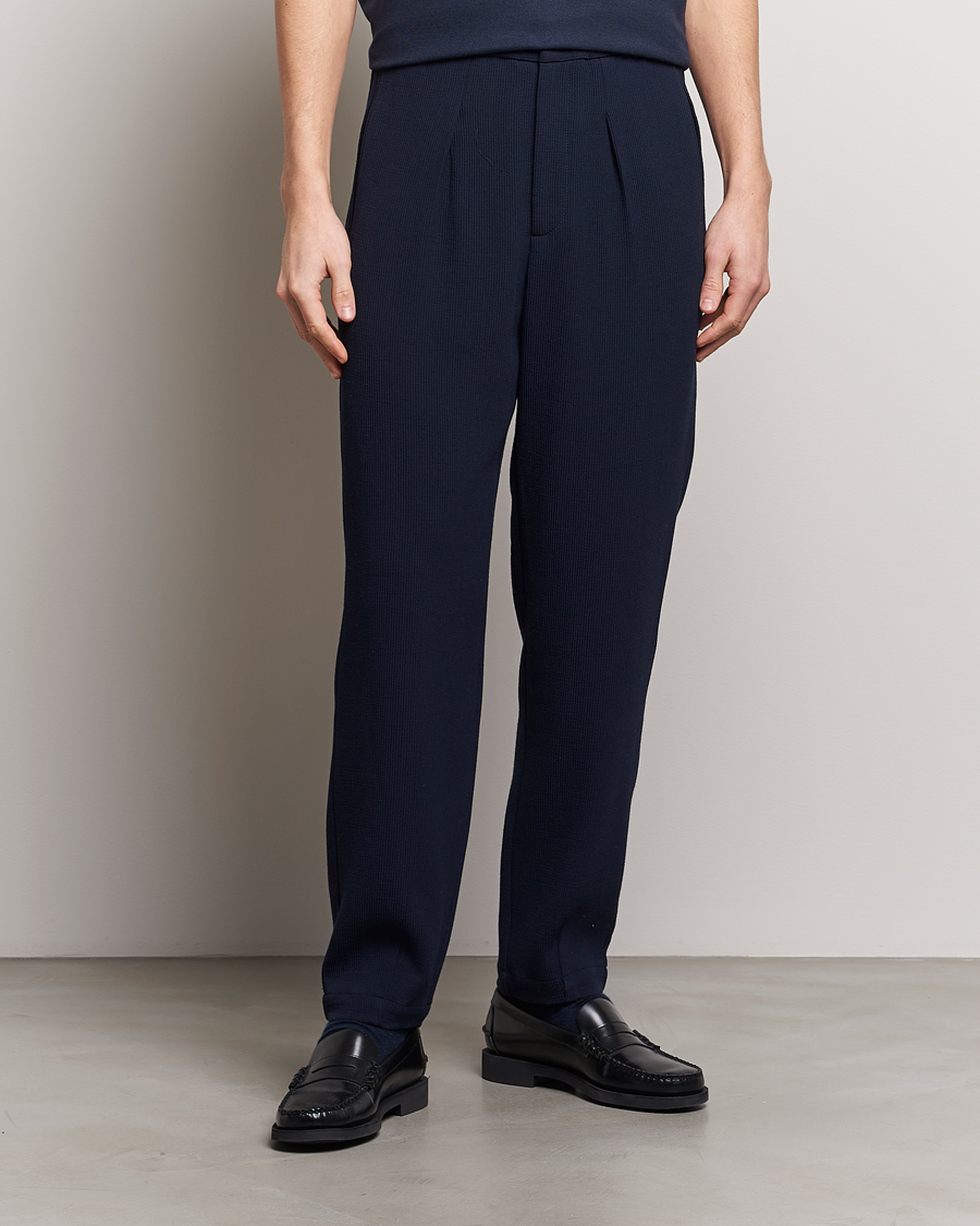 Herre | Klær | Giorgio Armani | Pleated Rib Wool Trousers Navy