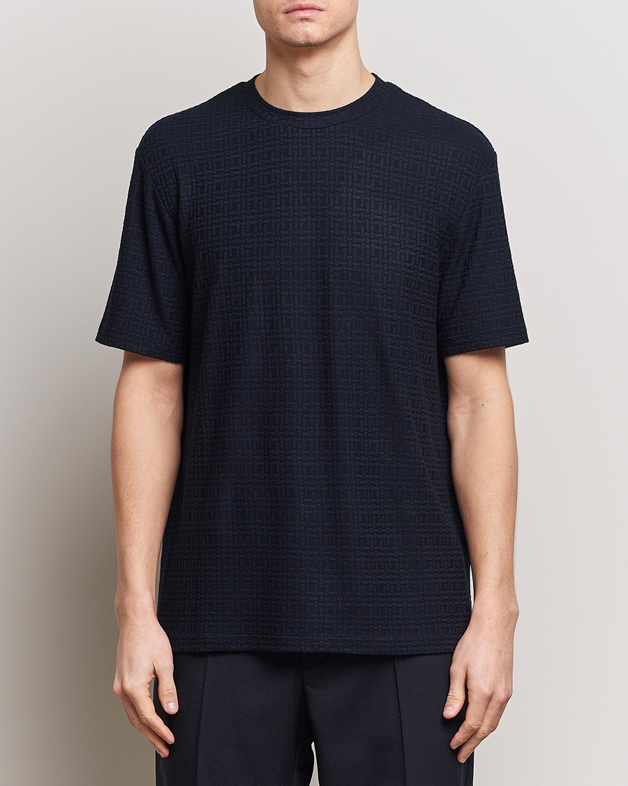 Herre | T-Shirts | Giorgio Armani | Short Sleeve Cashmere Stretch T-Shirt Navy
