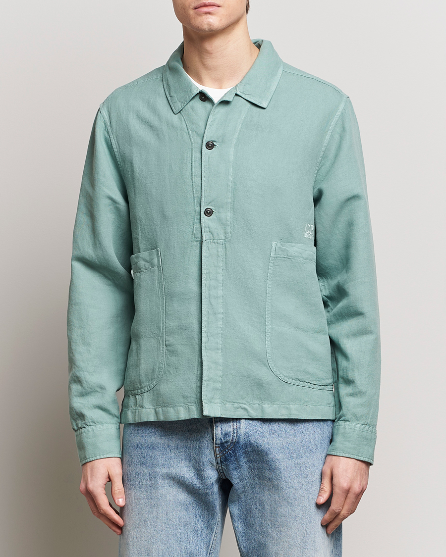 Herre | Skjortejakke | C.P. Company | Broken Linen/Cotton Overshirt Light Green