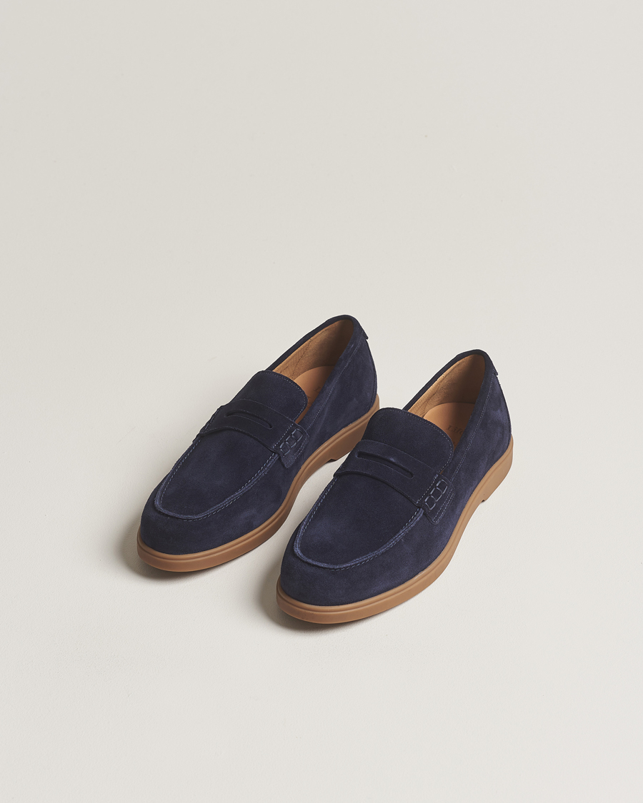 Herre | Håndlagde sko | Loake 1880 | Lucca Suede Penny Loafer Navy
