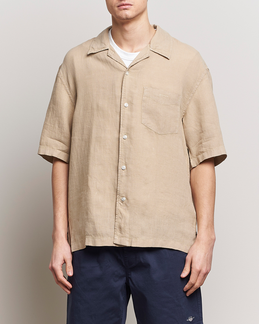 Herre | Kortermede skjorter | GANT | Relaxed Fit Linen Resort Short Sleeve Shirt Concrete Beige