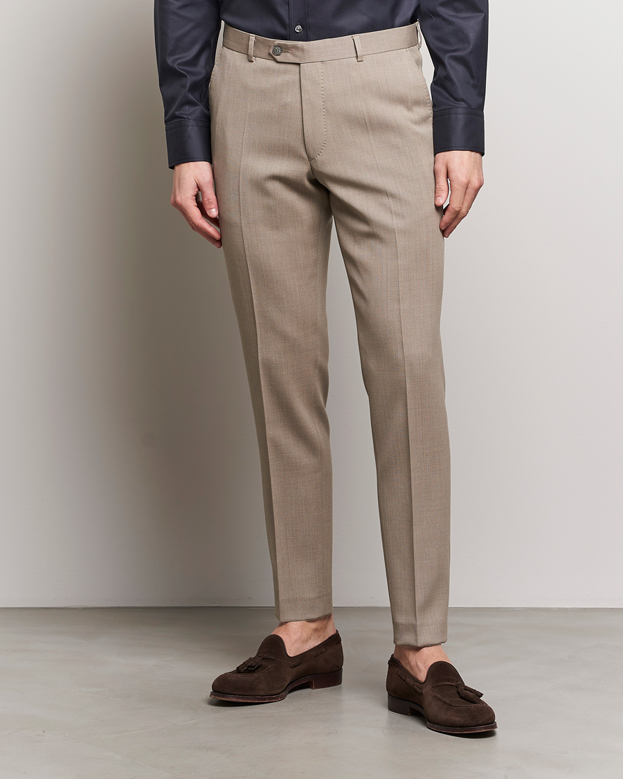 Herre | Klær | Oscar Jacobson | Denz Structured Wool Trousers Beige