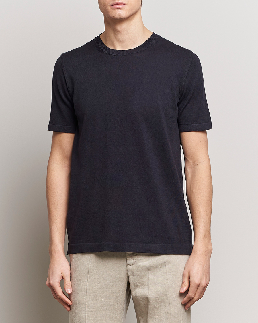 Herre | Klær | Oscar Jacobson | Brian Knitted Cotton T-Shirt Navy