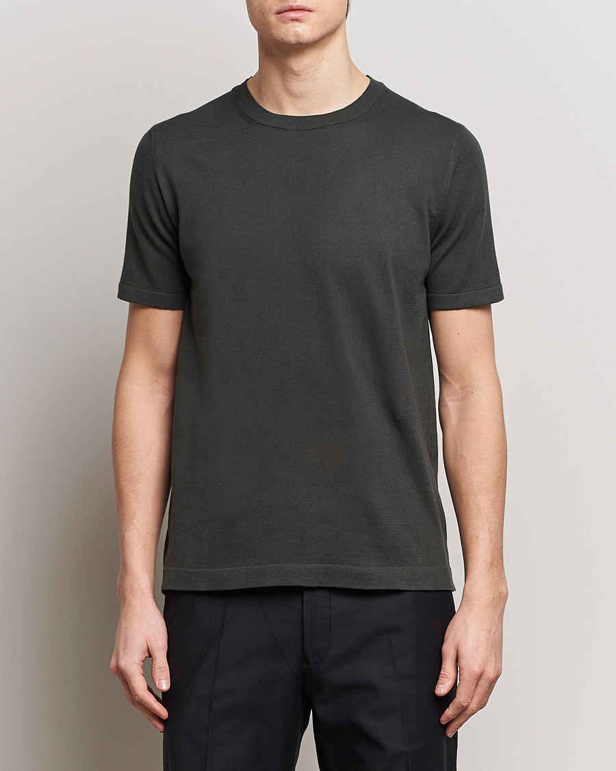 Herre | Klær | Oscar Jacobson | Brian Knitted Cotton T-Shirt Olive