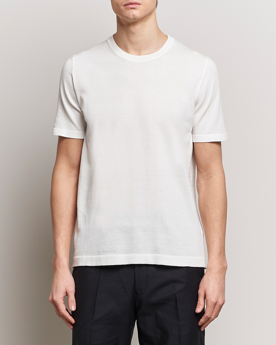 Herre | T-Shirts | Oscar Jacobson | Brian Knitted Cotton T-Shirt White