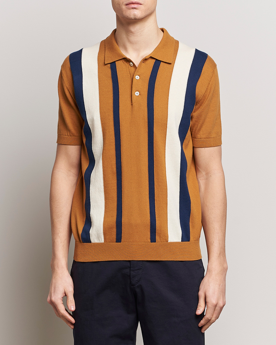 Herre | Baracuta | Baracuta | Stripe Knitted Short Sleeve Polo Pumpkin Spice