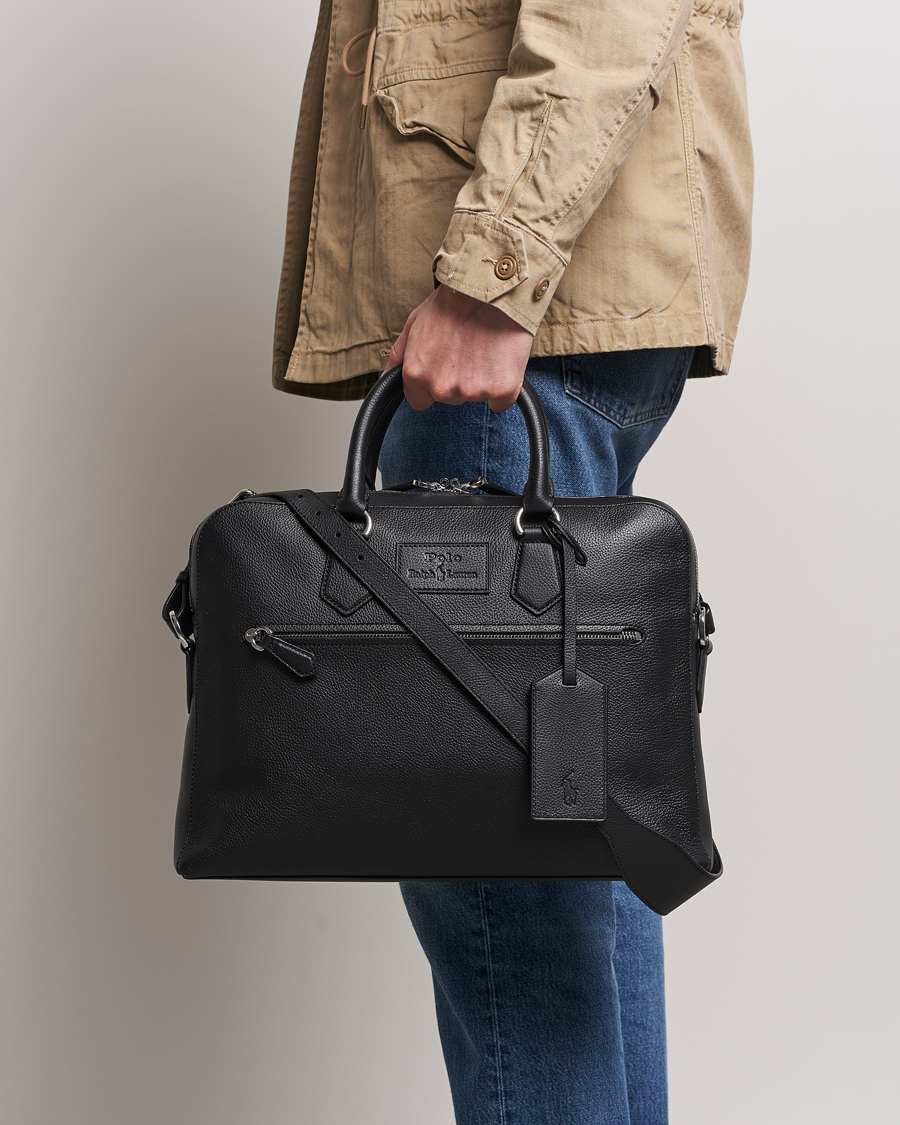 Herre | Preppy Authentic | Polo Ralph Lauren | Pebbled Leather Commuter Bag Black