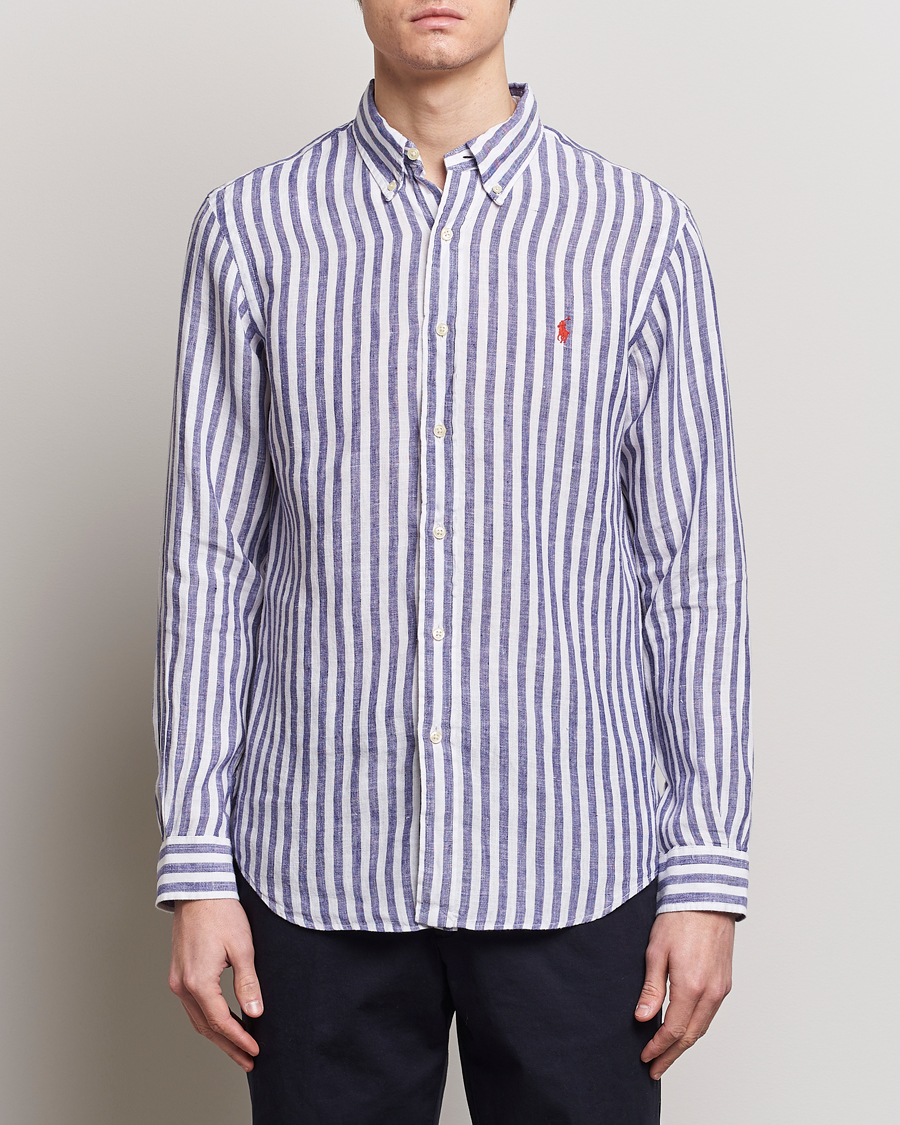 Herre | Linskjorter | Polo Ralph Lauren | Custom Fit Striped Linen Shirt Blue/White
