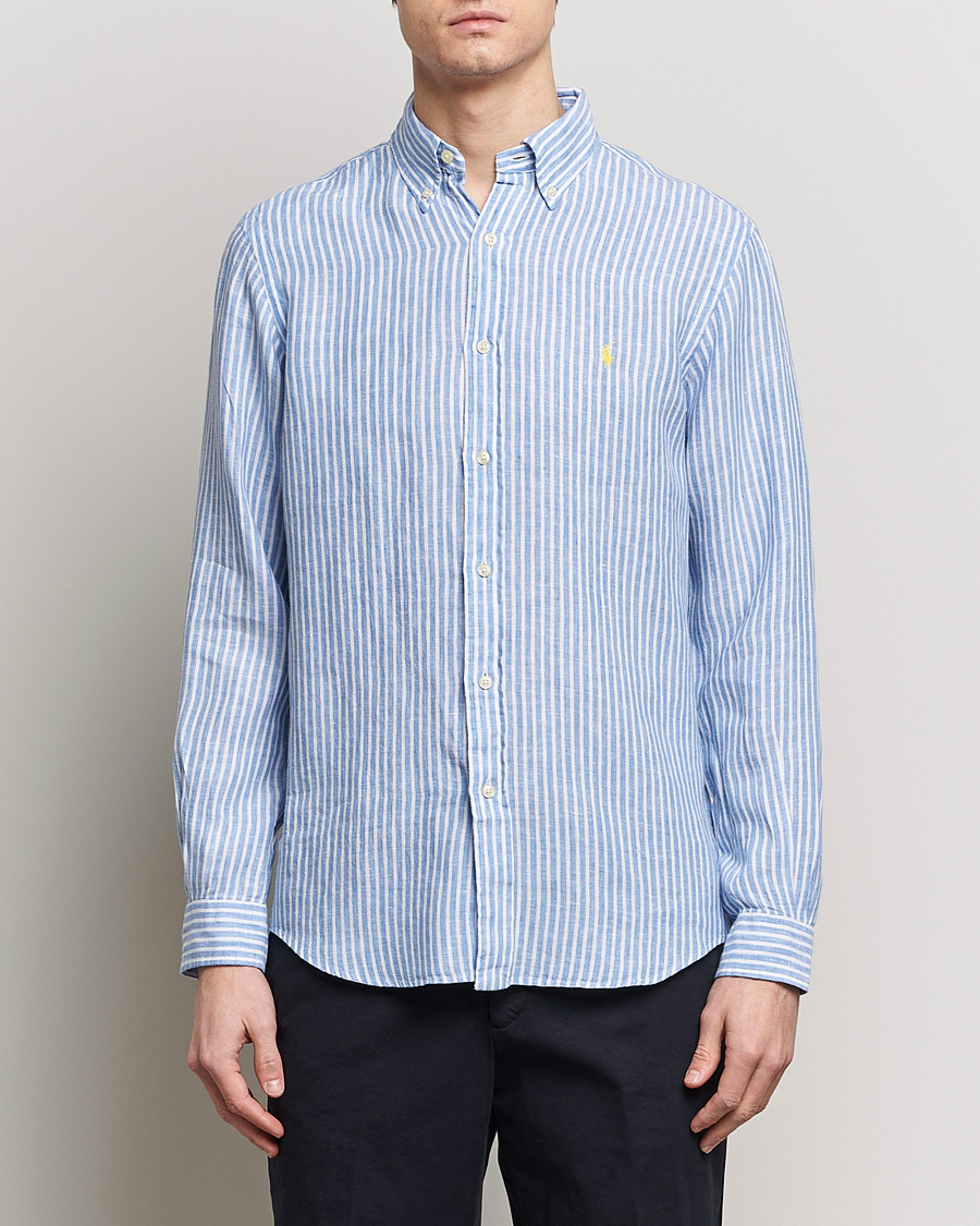 Herre | Skjorter | Polo Ralph Lauren | Custom Fit Striped Linen Shirt Blue/White