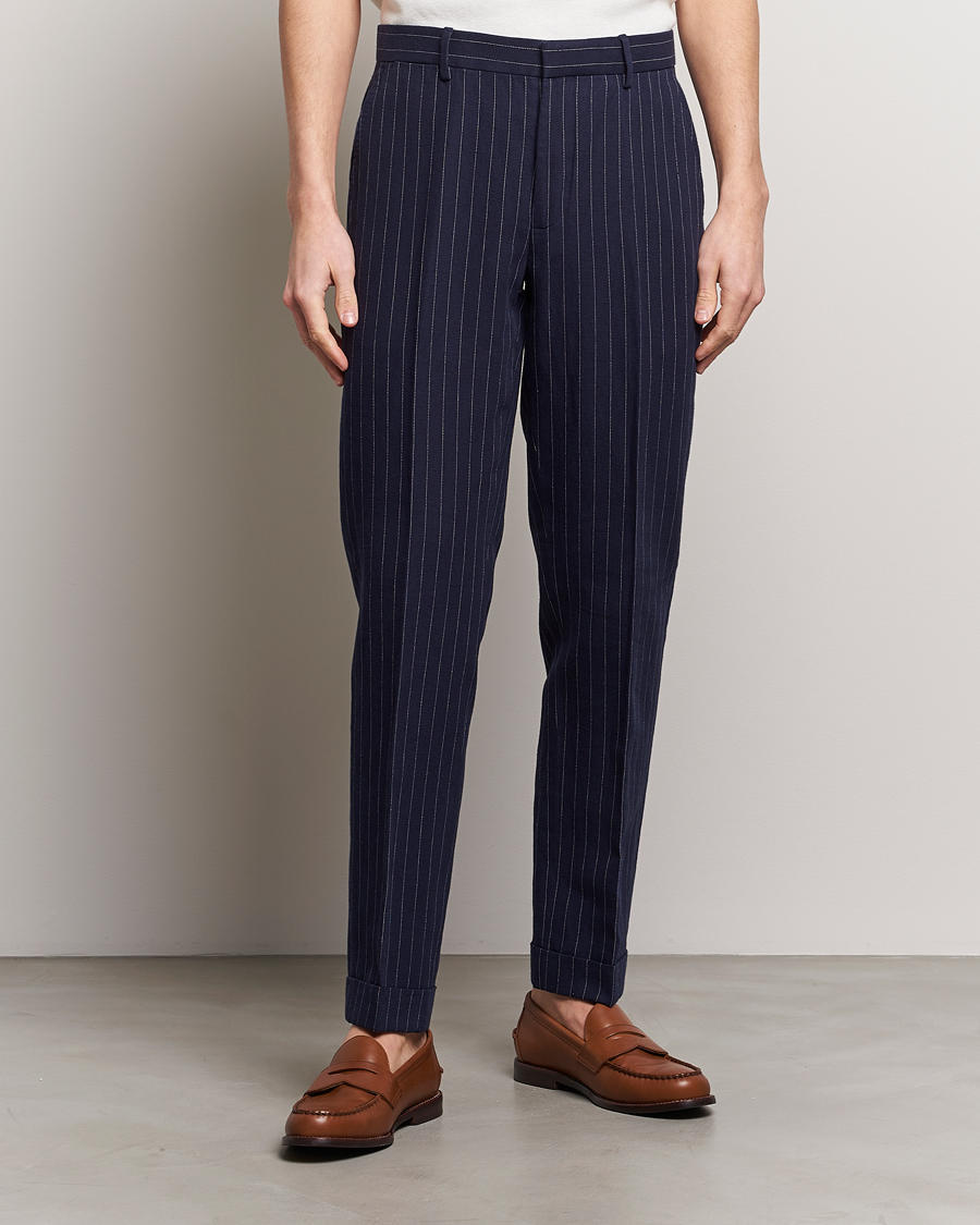 Herre | Dressbukser | Polo Ralph Lauren | Linen Pinstripe Trousers Navy/Cream