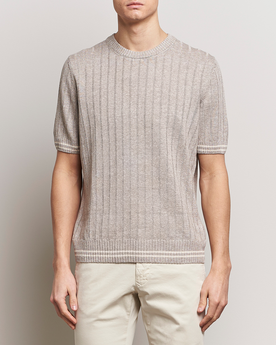 Herr | Italian Department | Gran Sasso | Linen/Cotton Structured T-Shirt Beige Melange