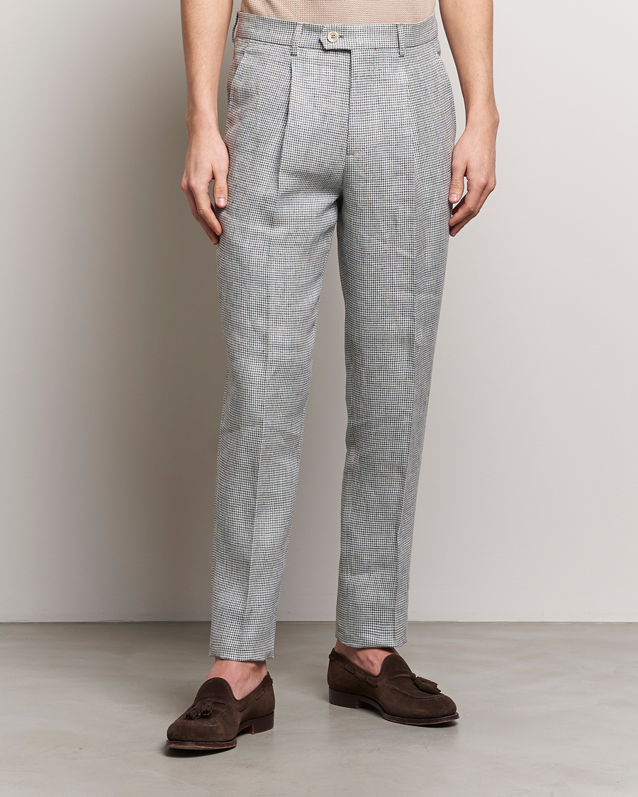Herre | Klær | Brunello Cucinelli | Pleated Houndstooth Trousers Light Grey