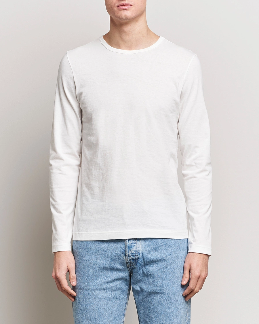 Herre | Langermede t-shirts | Merz b. Schwanen | 1950s Classic Loopwheeled Longsleeve T-Shirt White