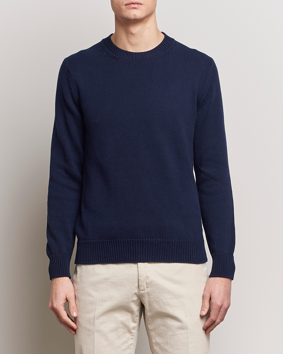 Herre |  | Zanone | Soft Cotton Crewneck Sweater Navy