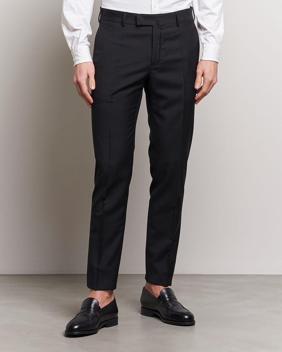 Herre | Dressbukser | Incotex | Slim Fit Tropical Wool Trousers Black