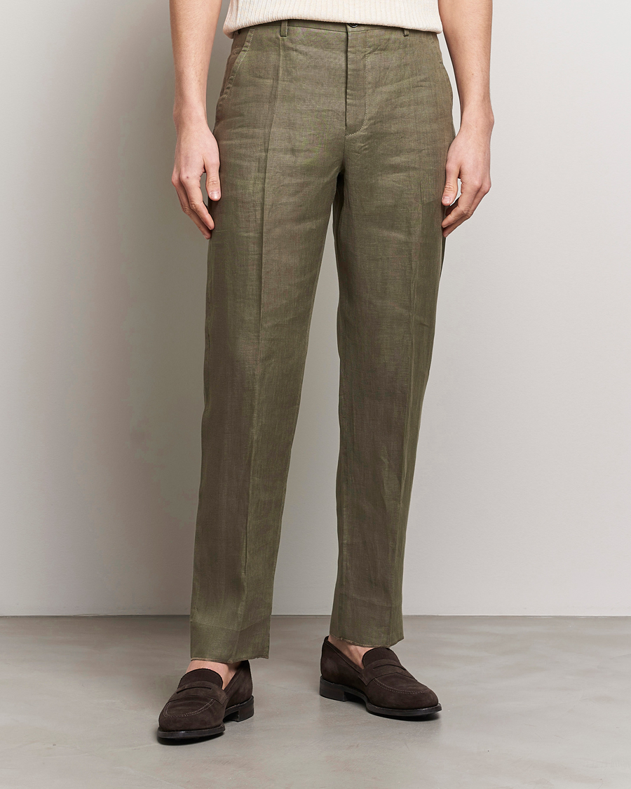 Herre | Linbukser | Incotex | Straight Fit Pure Linen Trousers Military