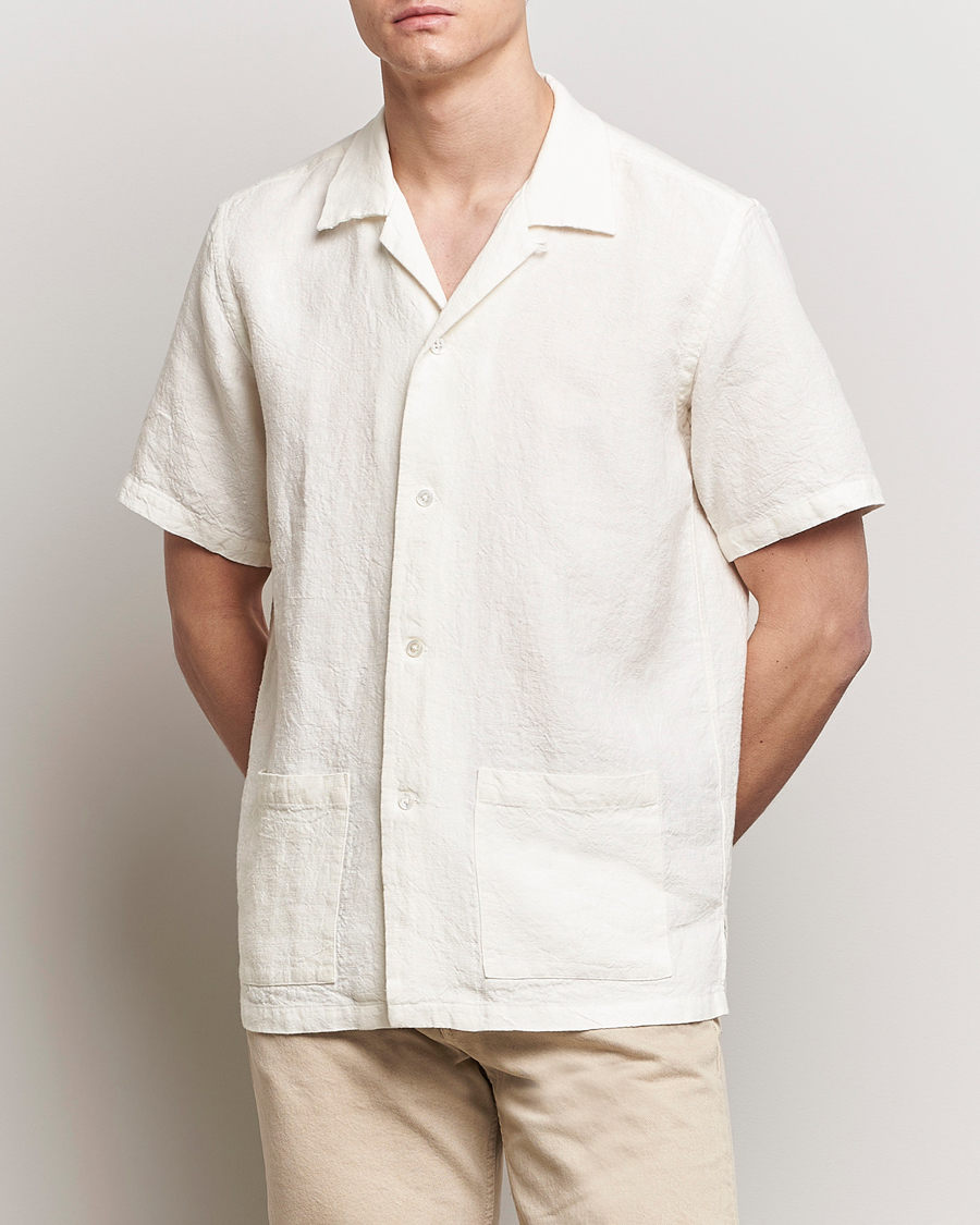 Herre | Nytt i butikken | Kamakura Shirts | Vintage Ivy Heavy Linen Beach Shirt White