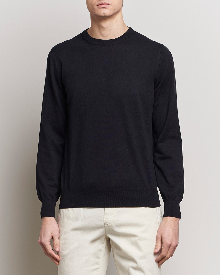 Herre | Pullovers rund hals | Canali | Cotton Crew Neck Pullover Black