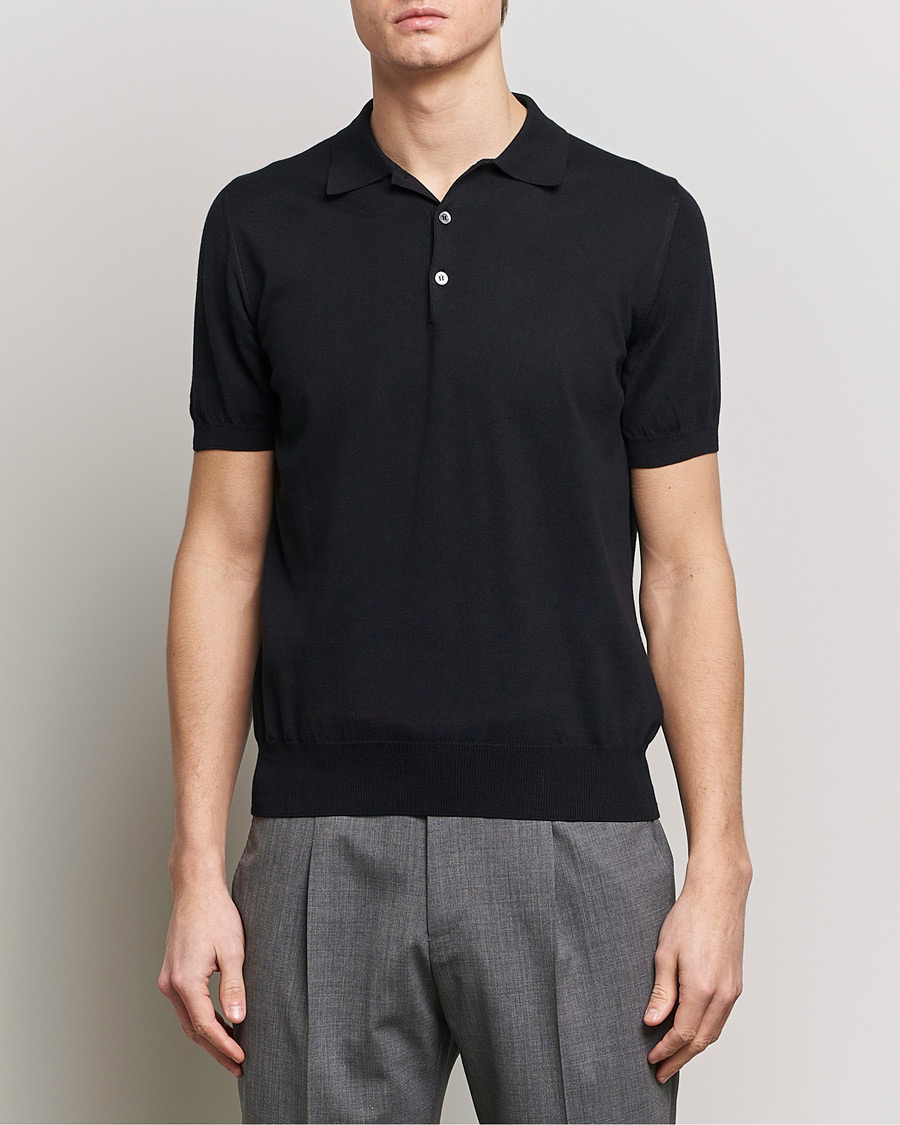 Herre | Italian Department | Canali | Cotton Short Sleeve Polo Black