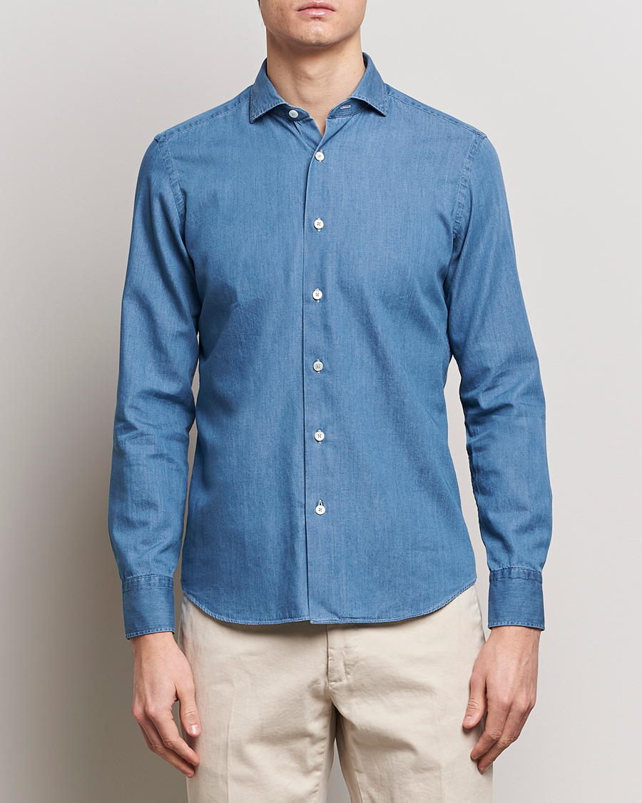 Herre | Grigio | Grigio | Denim Shirt Medium Blue