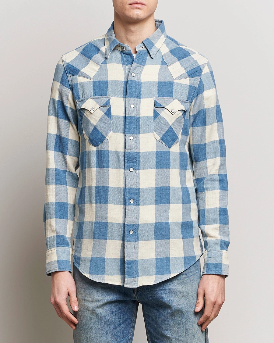 Herre | Klær | RRL | Buffalo Flannel Western Shirt Indigo/Cream