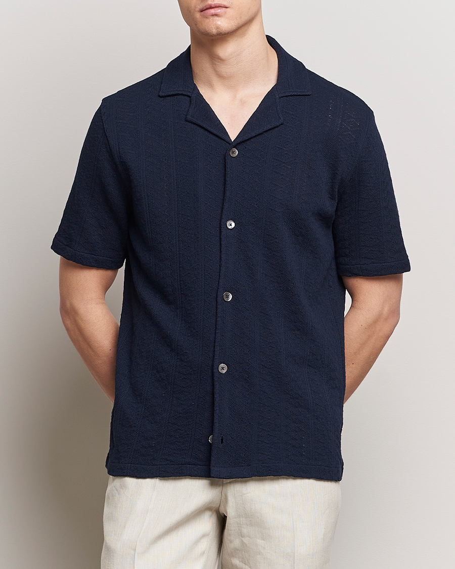 Herre | Kortermede skjorter | Oscar Jacobson | Mattis Reg Knitted Shirt Navy