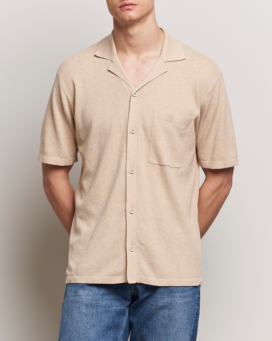 Herre | Kortermede skjorter | A Day's March | Yamu Knitted Herringbone Shirt Oyster