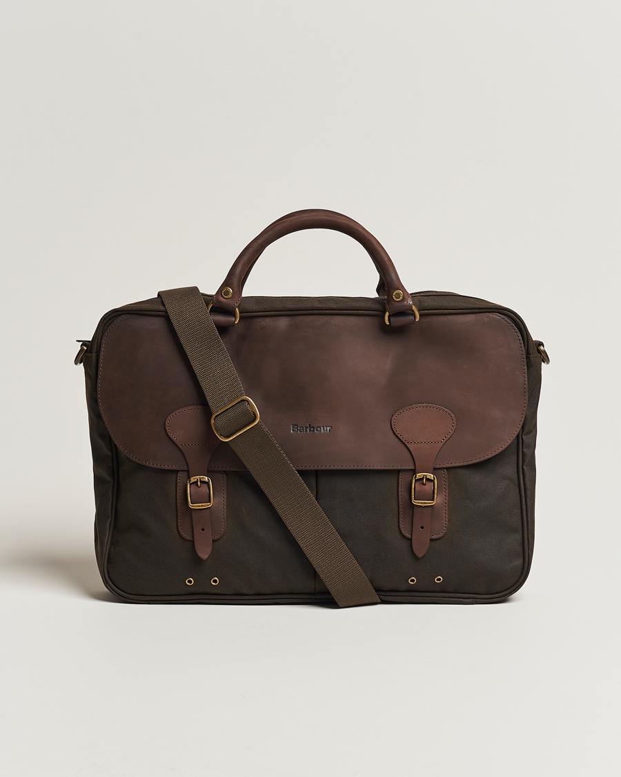 Barbour Lifestyle Wax Leather Briefcase Olive – Grønn