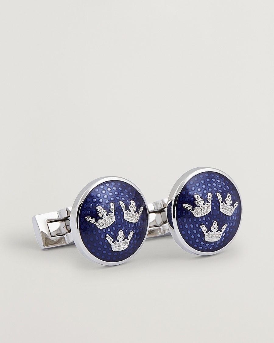 Herre | | Skultuna | Cuff Links Tre Kronor Silver/Royal Blue