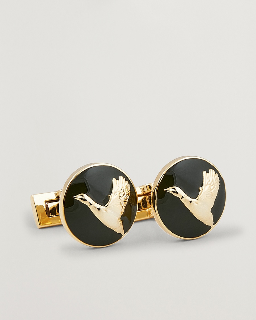 Herre | Black Tie | Skultuna | Cuff Links Hunter Flying Duck Gold/Green