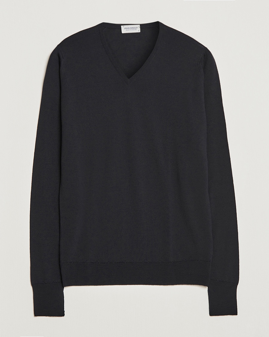 John Smedley Bobby Extra Fine Merino V-Neck Pullover Black – Svart