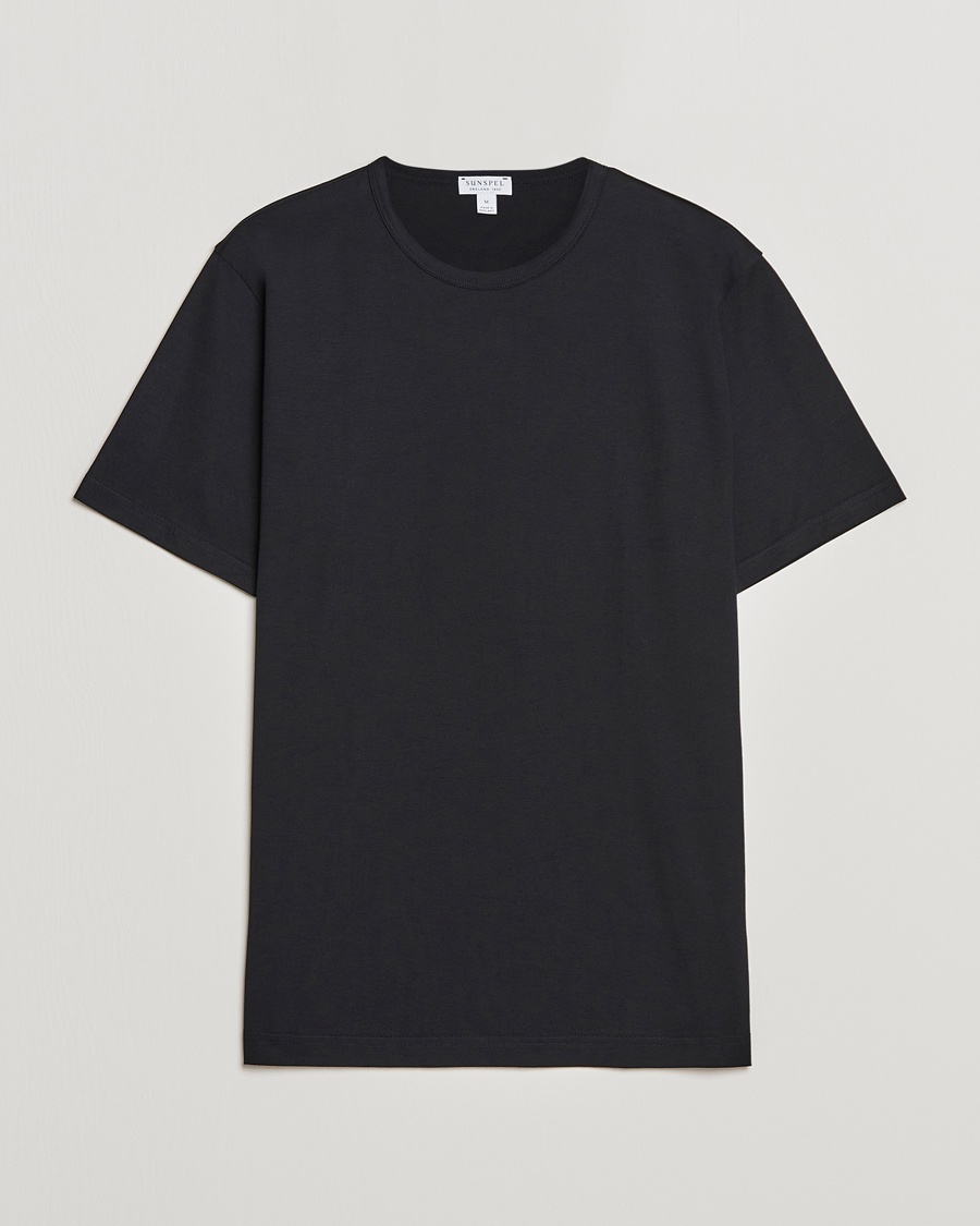 Sunspel Crew Neck Q82 Cotton T-Shirt Black – Svart