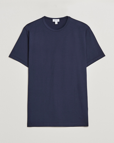 Herre | T-Shirts | Sunspel | Crew Neck Cotton Tee Navy