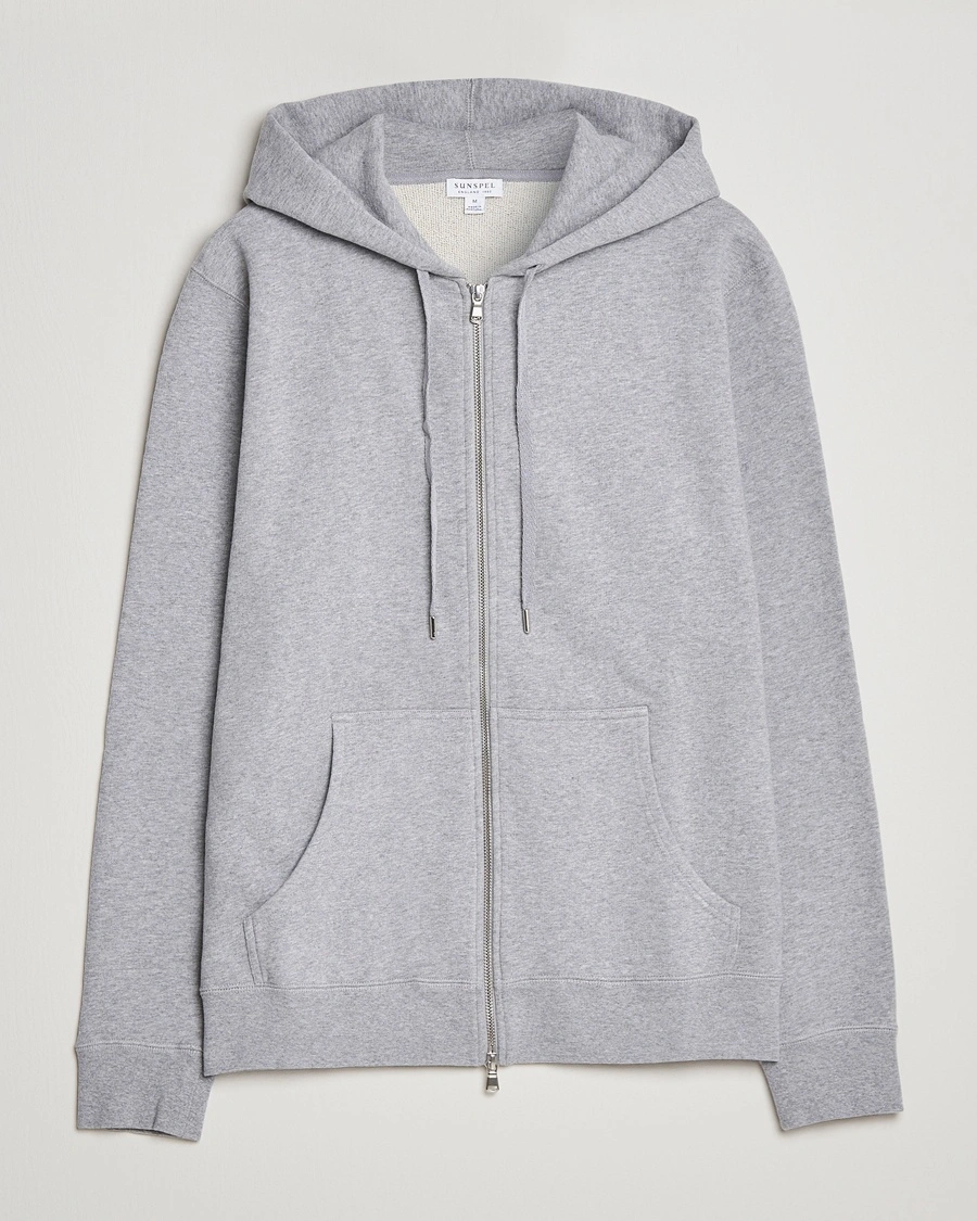 Sunspel Loopback Full Zip Hoodie Grey Melange – Grå