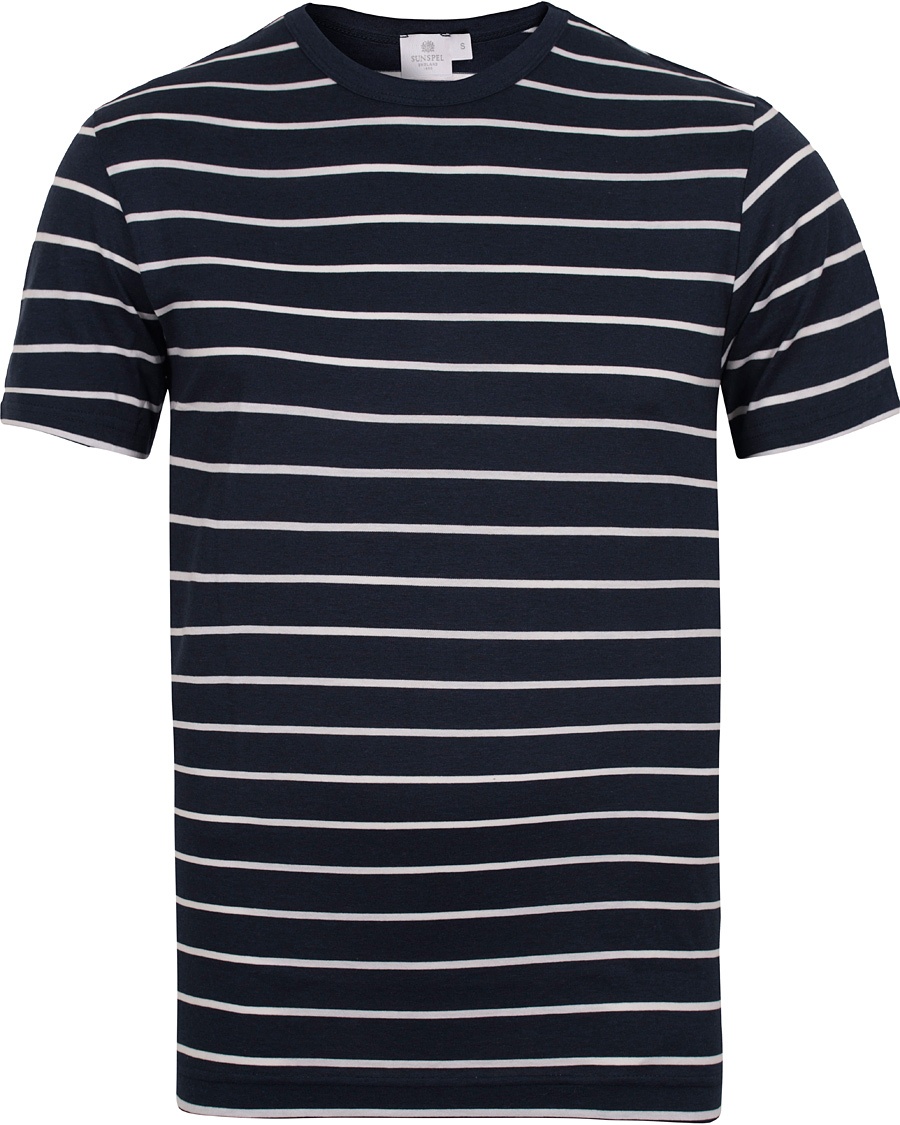  Thin Stripe Crew Neck Tee Navy Melange/White
