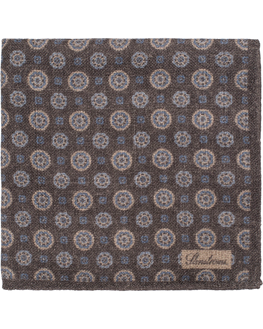  Medallion Wool Pocket Square Grey/Brown