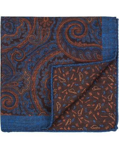  Doublefaced Paisley Wool Pocket Square Blue/Brown