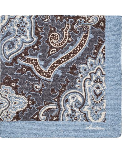  Doublefaced Paisley Wool/Silk Pocket Square Blue