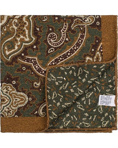  Doublefaced Paisley Wool/Silk Pocket Square Green