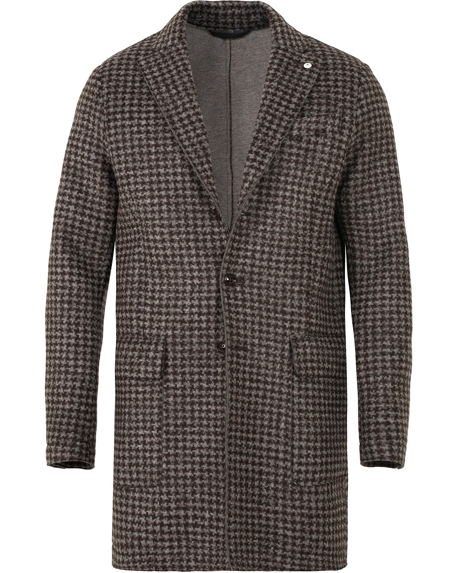  Wool/Jersey Houndstooth Coat Dark Brown
