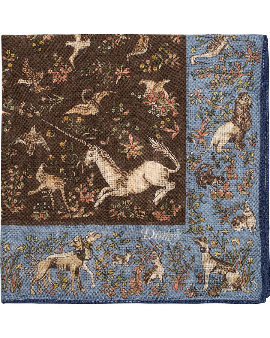 Unicorn Pocket Square Blue/Brown