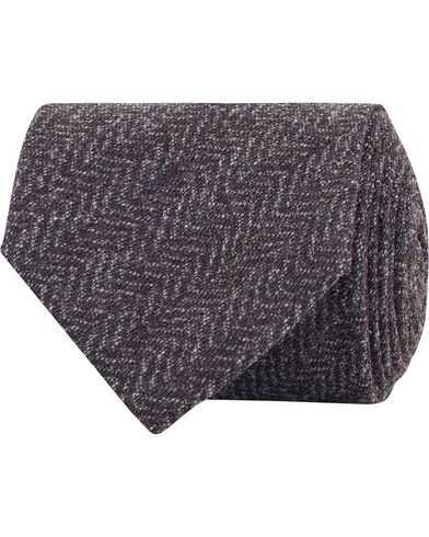  Wool/Silk/Cashmere Herringbone 7,5cm Tie Brown
